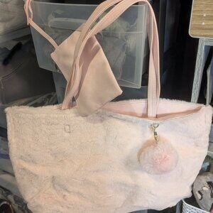 BRAND NEW Large Pink Faux-Fur Tote / Shoulder Bag w/ Wristlet